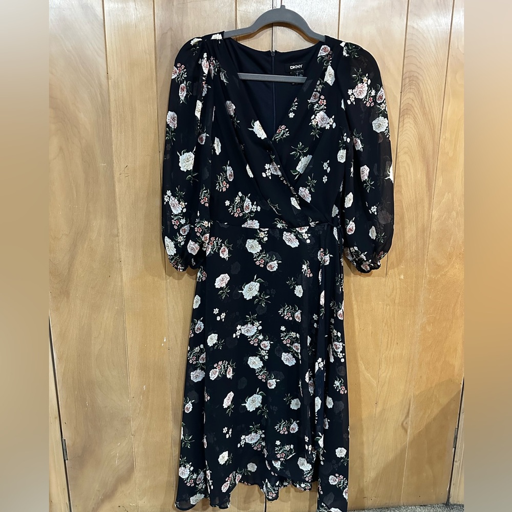 DKNY Floral MIDI Dress tie wrap